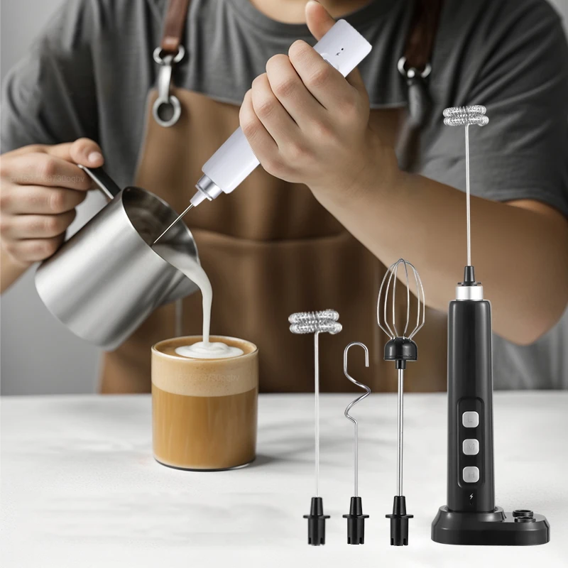 Electric Milk Frother Milk Foam Machine Rechargeable Milk Beater Whisk Mixer Handheld Milk Foamer for Cappuccino Coffee Cream