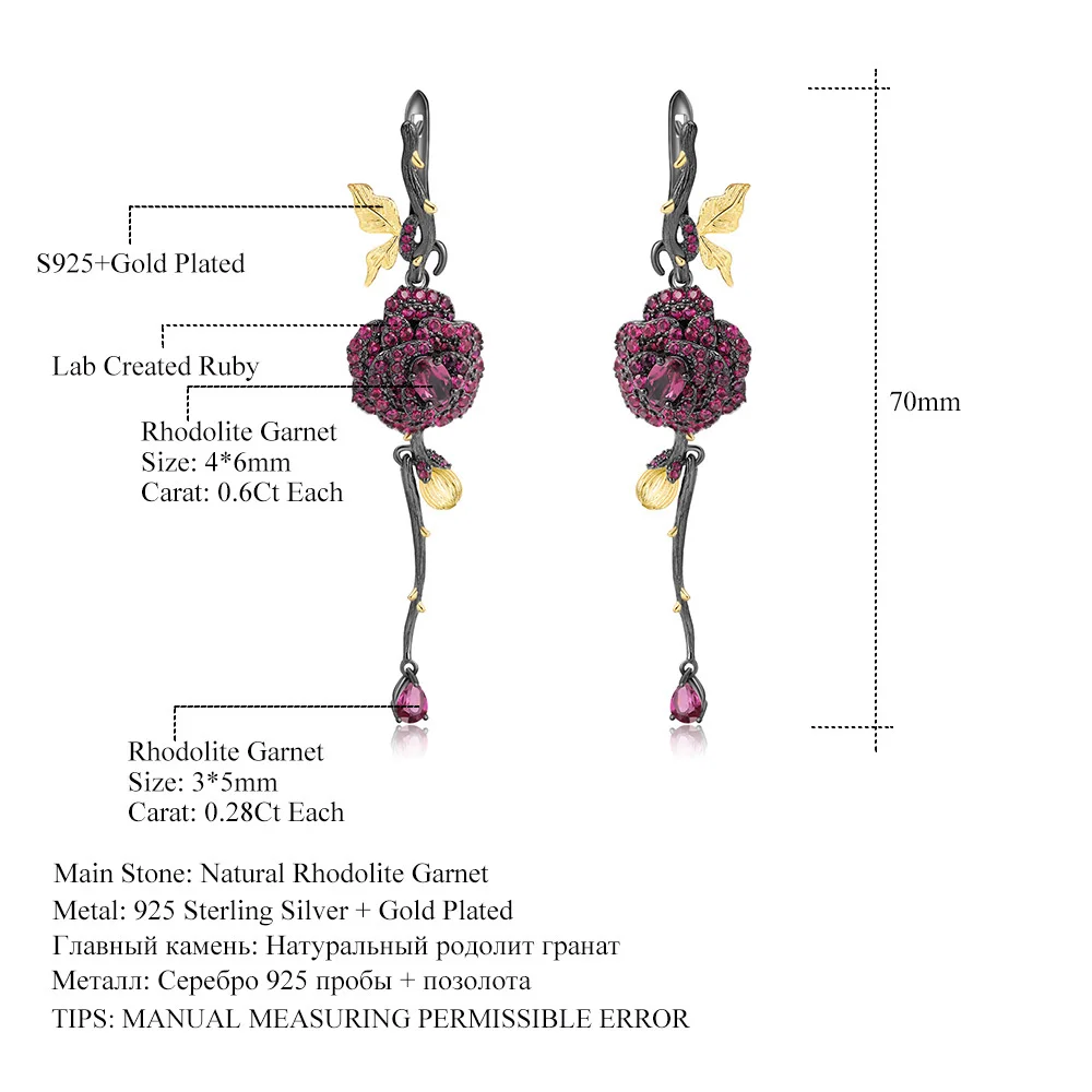 Luxury brand genuine real jewels Secret Garden Designer Style Rose Design s925 Silver Natural Color Treasure Earrings high quali