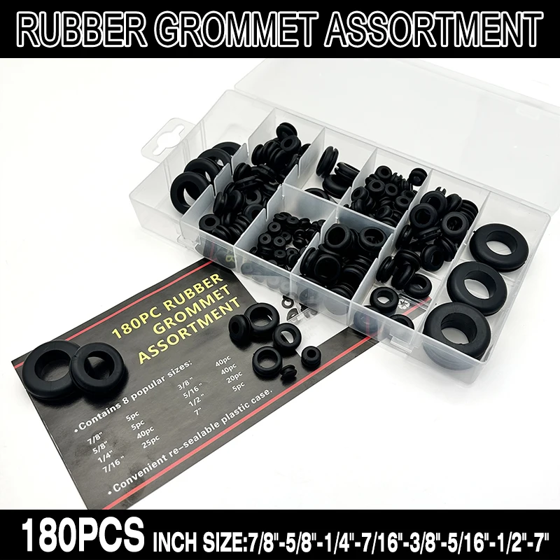 

180 шт., набор черных резиновых втулок, пылезащитные защитные кольца от царапин, уплотнительные кольца для машин, автомобильная электрическая проводка
