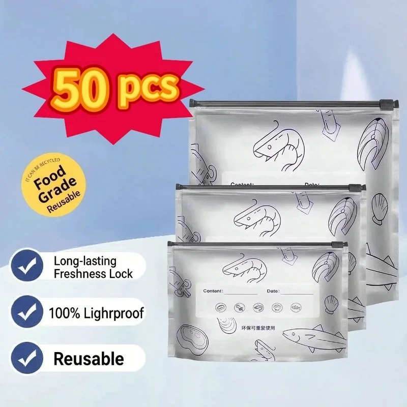 Durable Zipper Lock Aluminum Foil Storage Bags For Freezer Food Organizer Reusable Airtight Odor Proof Seal Packaging Pantry