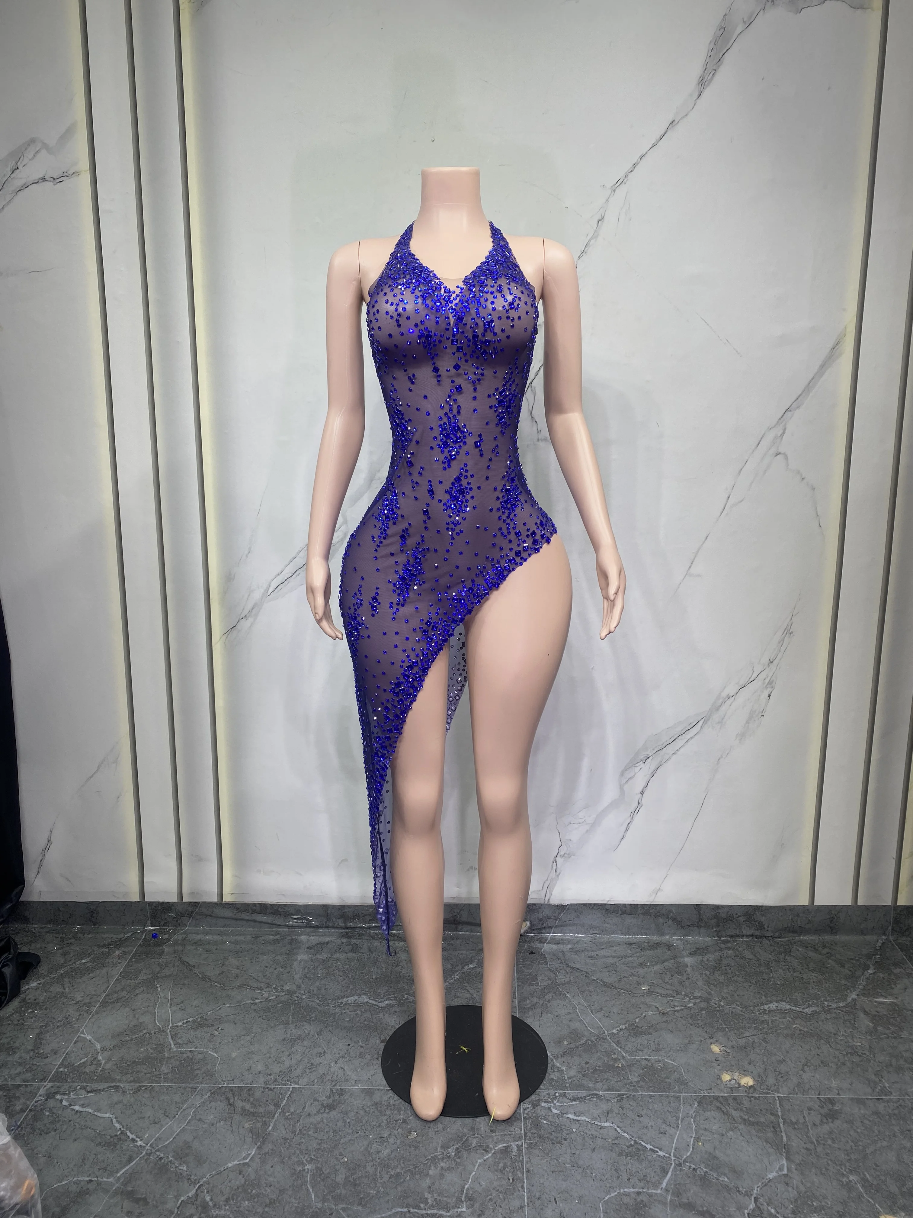 Vestido tubo transparente Sexy dorado condiamantes de cristal brillante para actuacion enclub nocturno, ropa personalizada para - Image 5