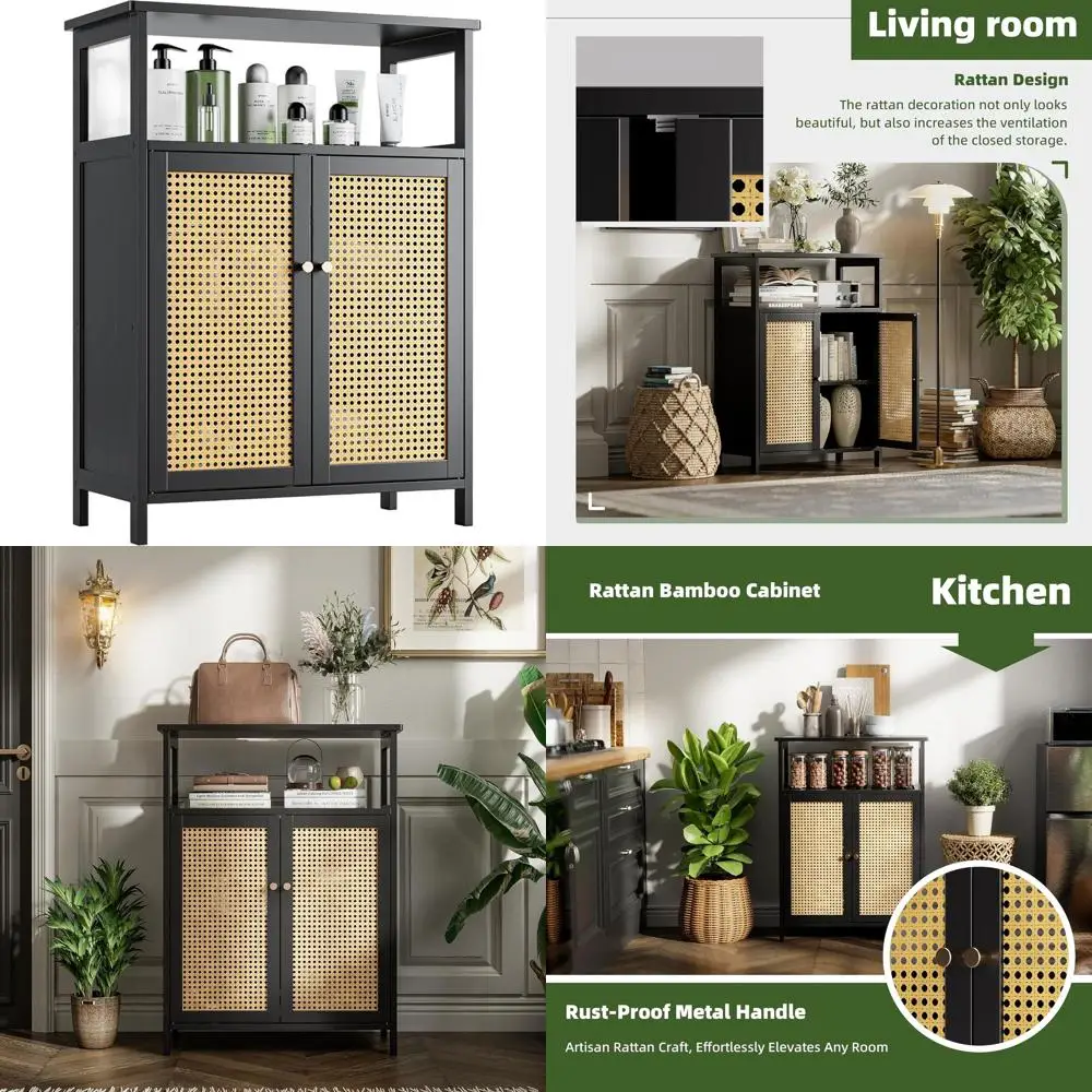 

Компактный шкаф из бамбукового ротанга с 2 дверцами и 1 полкой — идеально подходит для хранения вещей в ванной, на кухне и в гостиной.