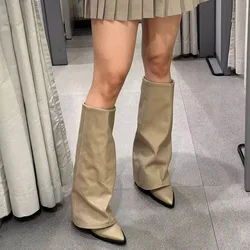 French pointy pants boots women 2024 new minority thick heel long white pair retro but knee fashion long boots