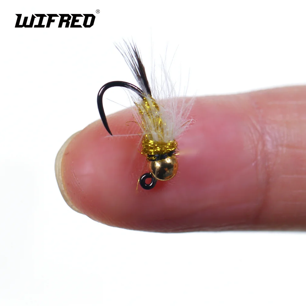 

Wifreo 6pcs Tungsten Beadhead Jig Nymph Fly CDC Hackle Jig Hook Fishing Flies Fast Sinking Trout Fishing Lures Baits #12