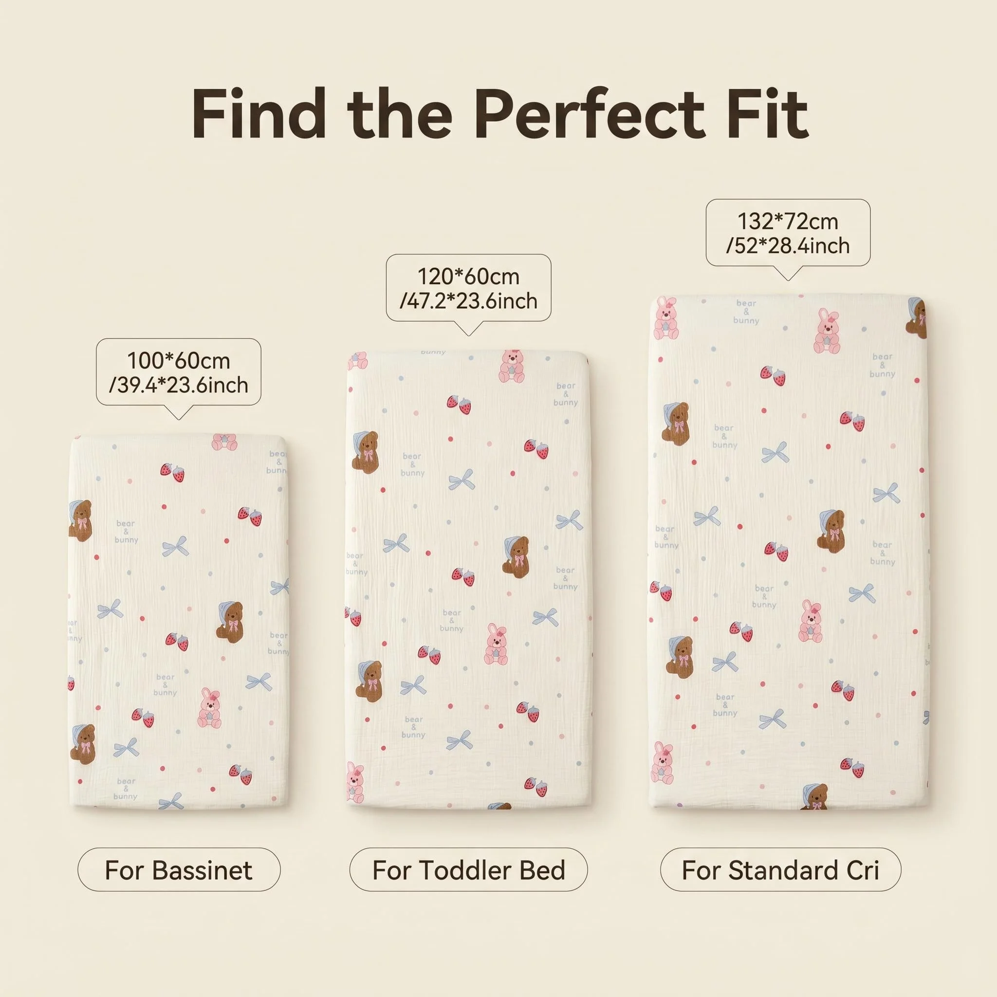 Cotton Double-Layer Gauze Baby Crib Sheet Protector, Breathable Gauze Newborn Mattress Cover, Cute Cartoon Print Children's Bed Cover, Soft and Comfortable, for Boys and Girls