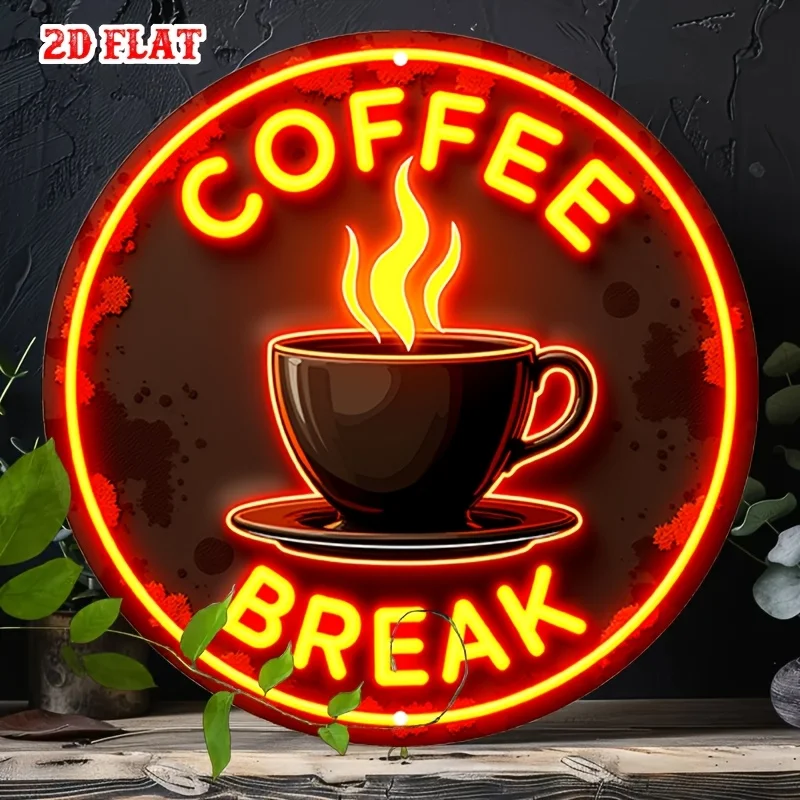 1pc Vintage Aluminum Coffee Break Metal Sign-Retro Round Tin