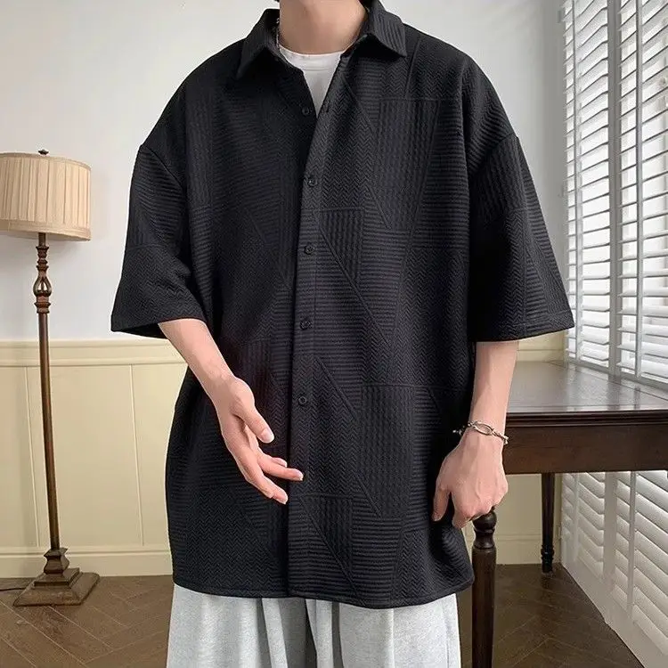 Shirt 2025 Short-sleeved Summer Hong Kong Style High-end Men's Jacket Trendy Loose New Versatile Jacquard