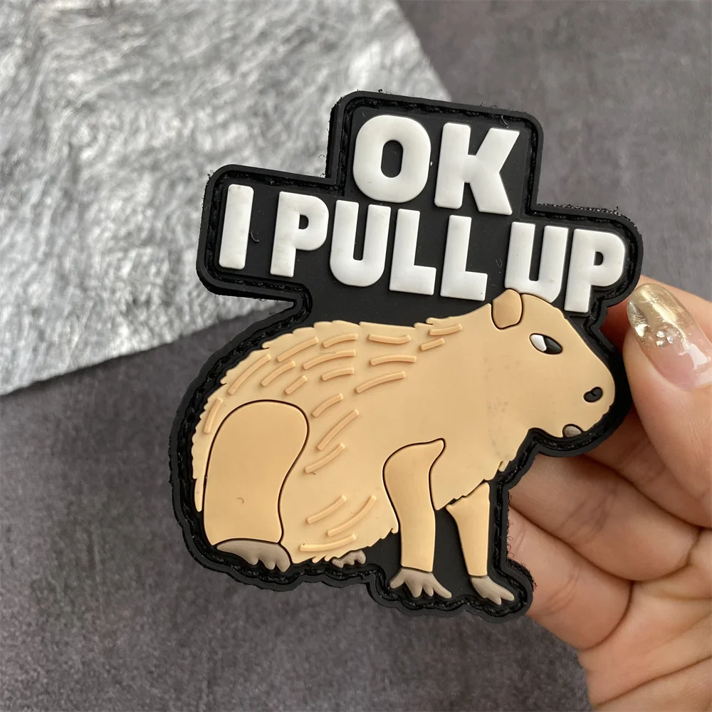 Capybara Tactical PVC 3D Morale Badge Patch Ok I Pull Up Meme Funny Hook and Loop Armband Army Military Patches Backpack Sticker