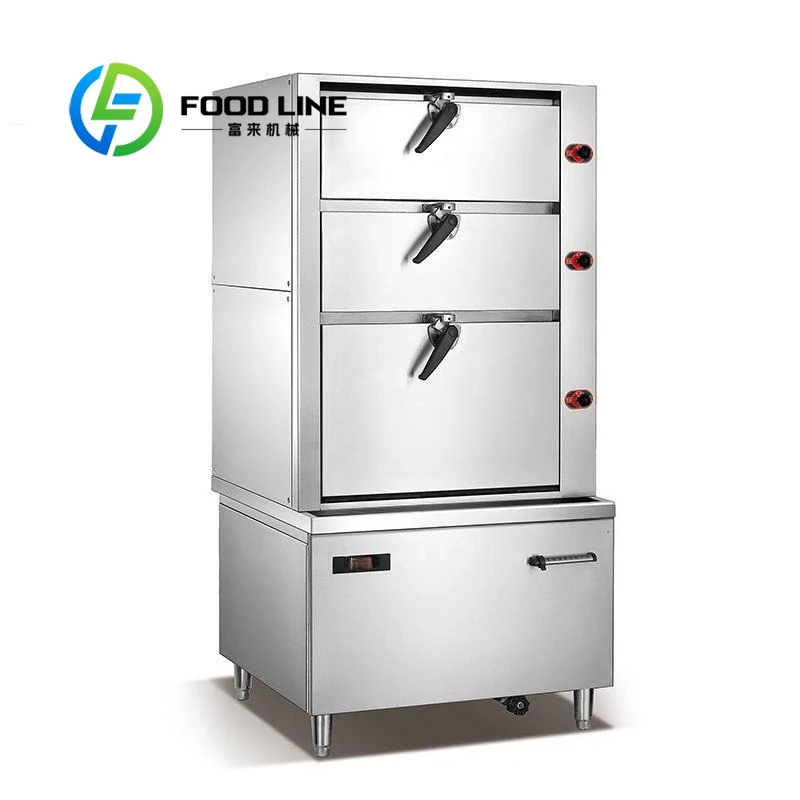 

Factory Supply Commercial Electric Gas Rice 3 Layers Seafood Steaming Machine Rice Noodle Dumpling Food Steamer Cabinet