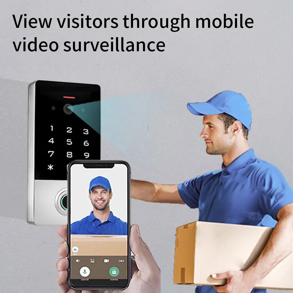 Videoportero Tuya de 1080P para sistema de Control de acceso doméstico, Wifi, teclado de acceso con huella dactilar, abridor de puerta y