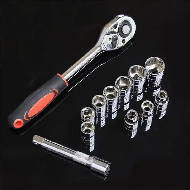 Soquete Auto Repair Tool Set, Ratchet Wrench Set, Interno Hexagonal, Auto Manutenção, Hardware Combinação, 1/2 ", 1/4", 3/8 ", 12 Pcs