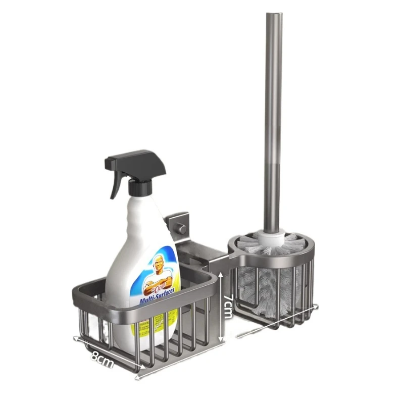 

Bathroom toilet brush shelf space aluminum wall hanging no punching no dead corner toilet brush storage rack for home use