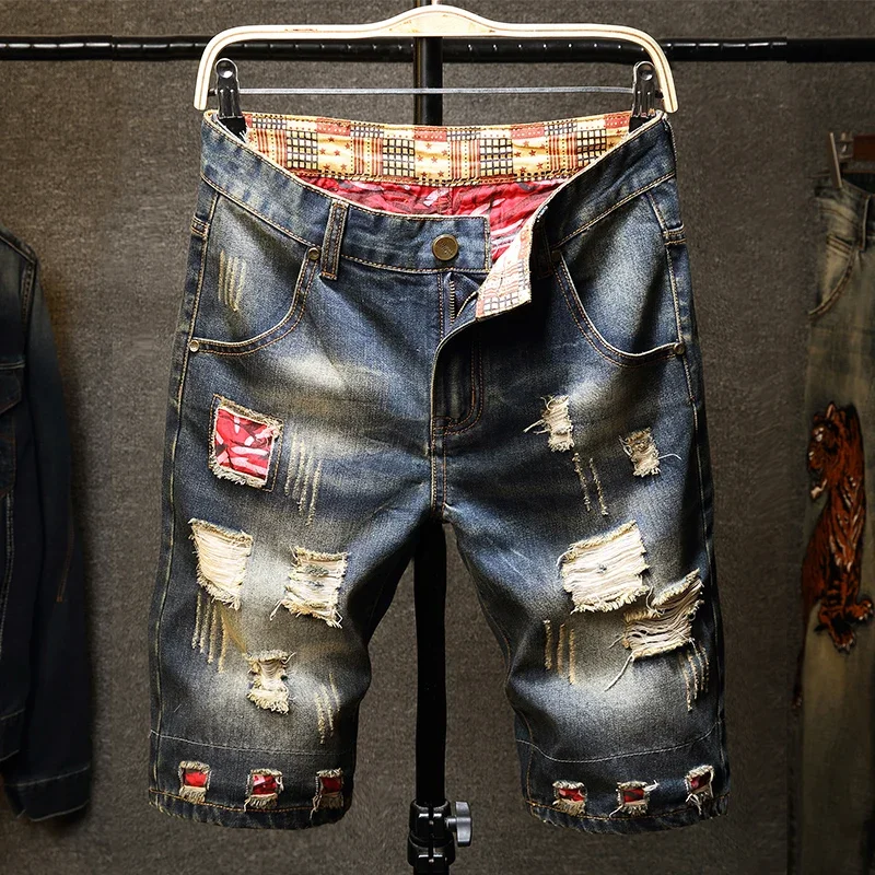 

2024 Summer New Fashion Men's Jeans Ripped Shorts Casual Vintage Slim Fit Denim Shorts Male Brand Clothes
