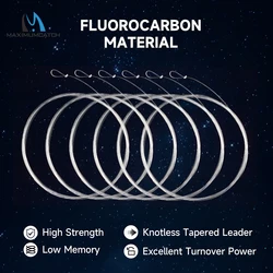 Maximumcatch Fluorocarbon Tapered Leader Line 9ft 0X-7X Fly Fishing Leader Line with Loops Clear Color
