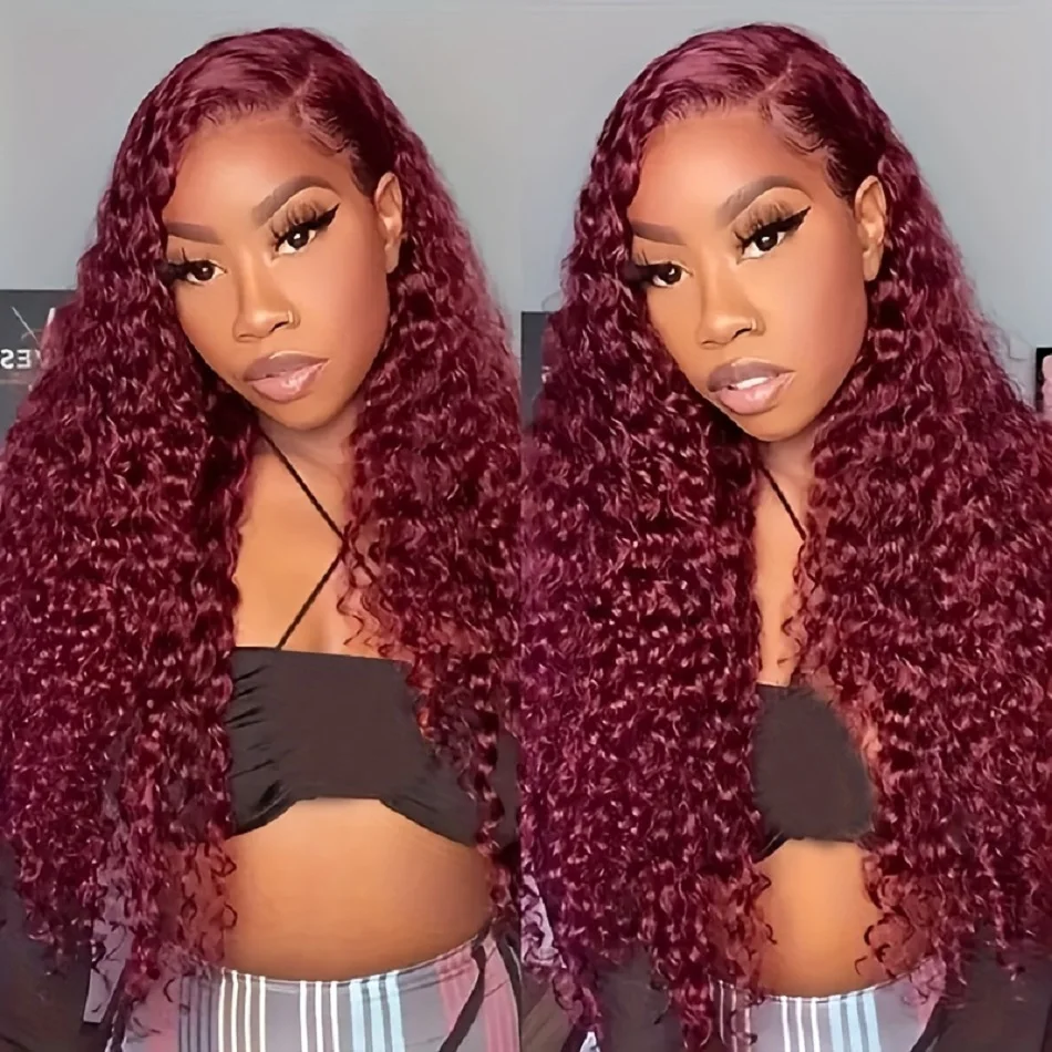 Jerry Curly Burgundy 99j 100% Human Hair Wigs Hd Transparent 13x4 Lace Front Curly Wigs Red Colored Lace Frontal Wigs For Women