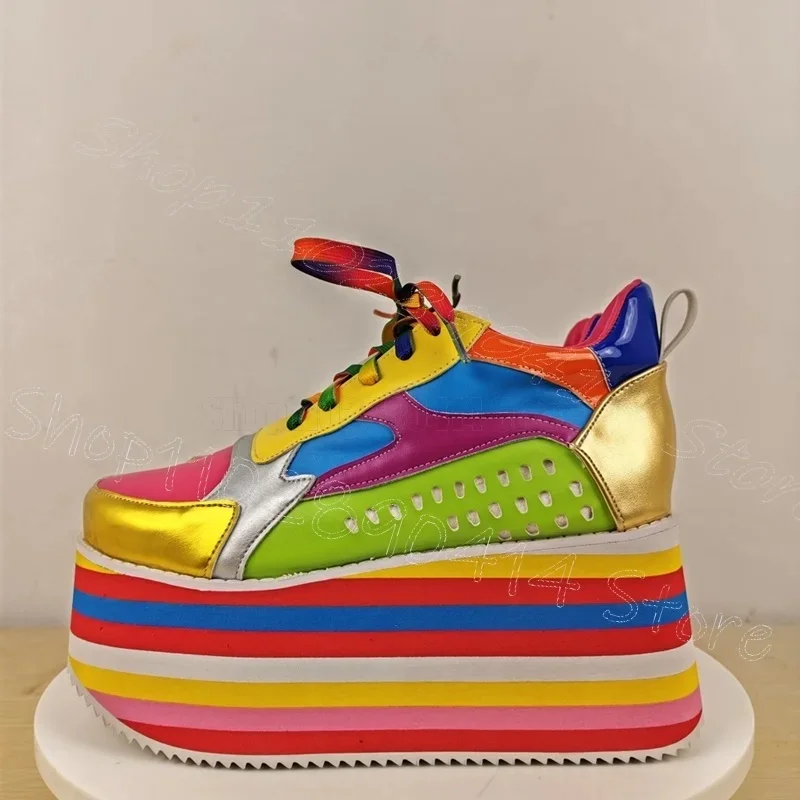 Zapatillas de deporte de plataforma alta con punta redonda de Color arcoíris, Zapatos de Mujer atados cruzados, última novedad, moda Para citas de fiesta, 2025 Zapatos Para Mujer