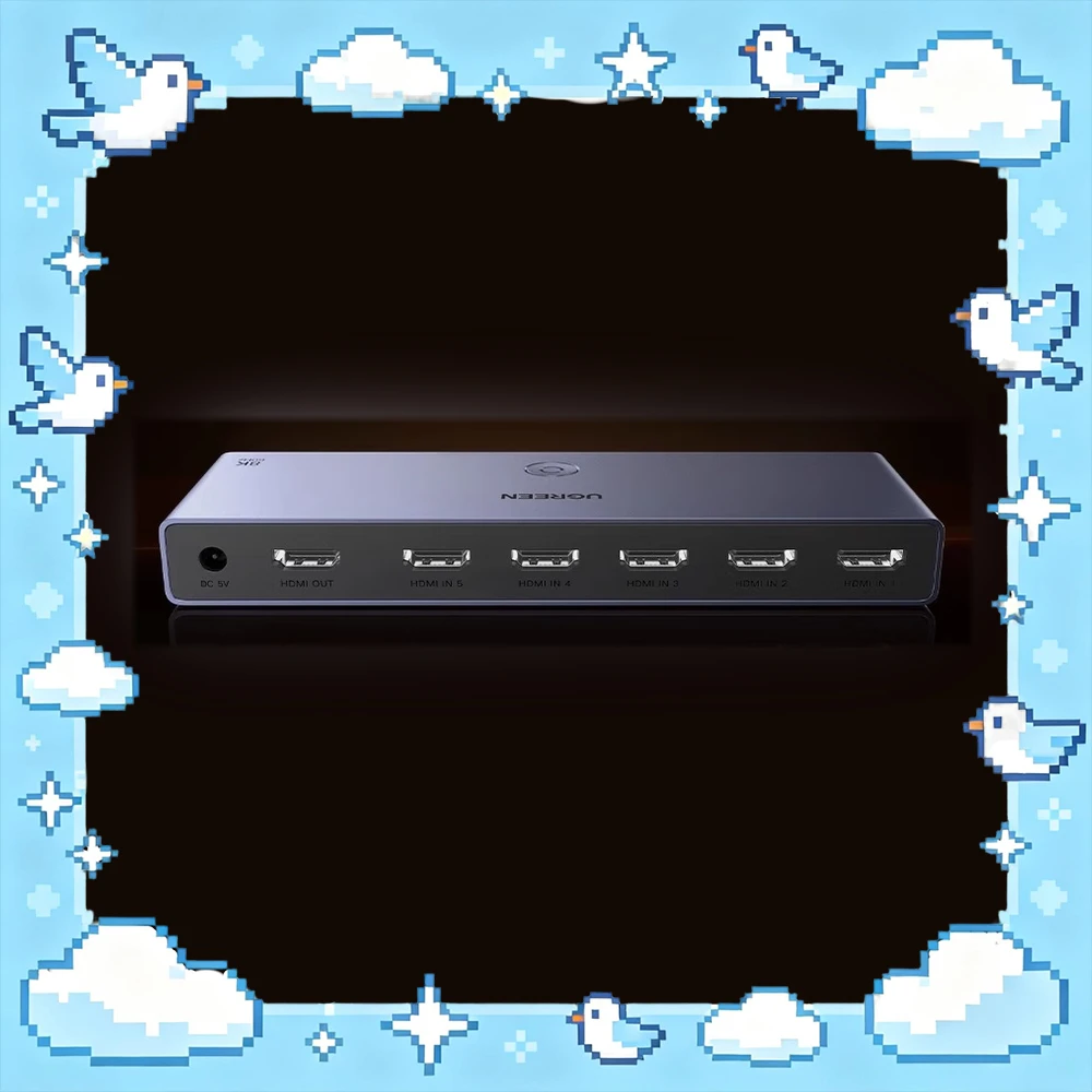 UGREEN 25141 HDMI Switch CM693 HDMI 2.1 5 Inputs 1 Output 8K60Hz 40Gbps Button and Remote Control Aluminum Alloy Housing