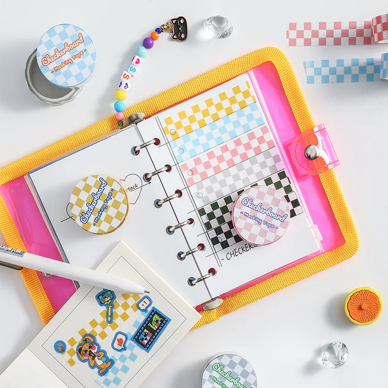 6 styles Checkerboard Masking Tape Multi Color Check Paper Washi Tape School Decoration Stickers for Diary Album Stickers