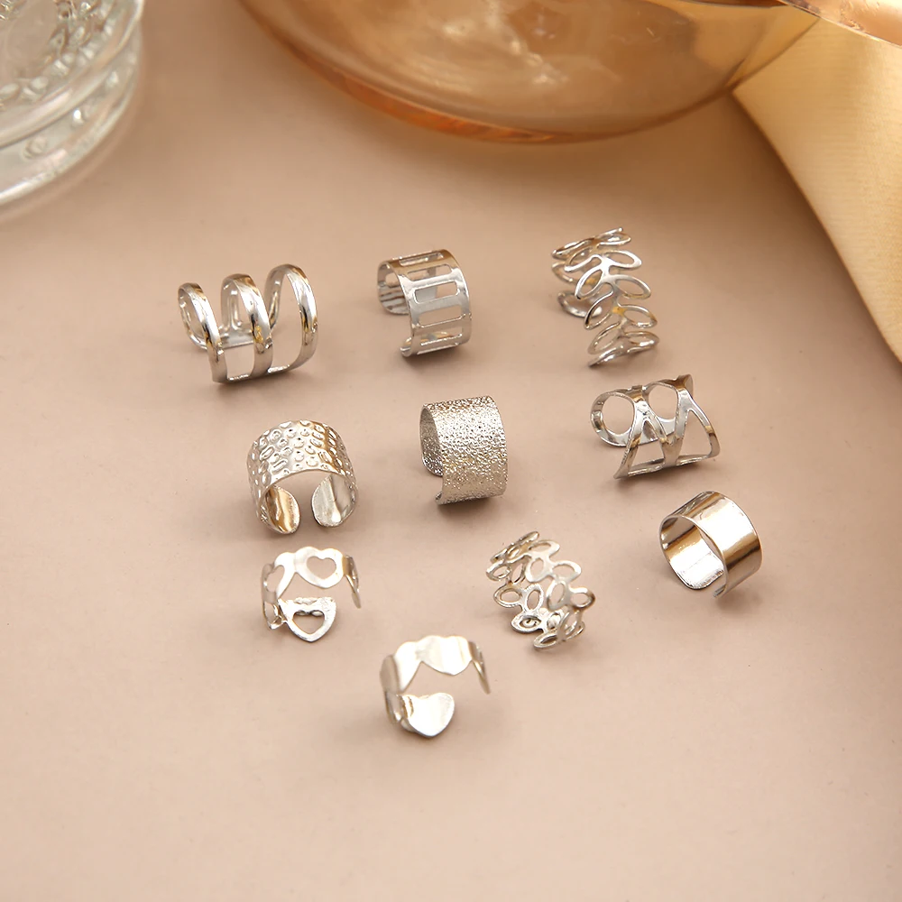 Vintage بسيطة صغيرة سبائك الفضة اللون متجمد الجوف القلب ليف أقراط Clip مجموعة للنساء في سن المراهقة موضة الأذن الكفة مجوهرات جديد