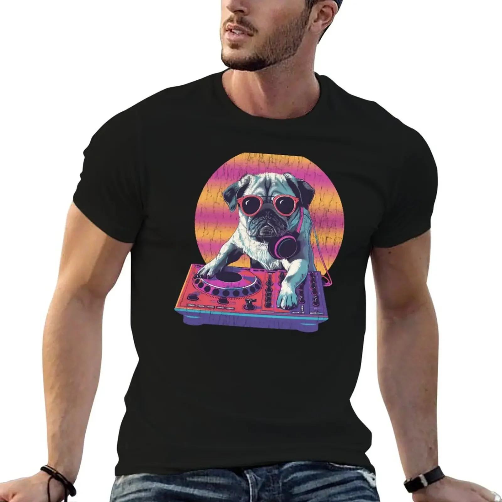 Vintage Dj Pug Music Pug T-Shirt graphic t shirts plain men clothings