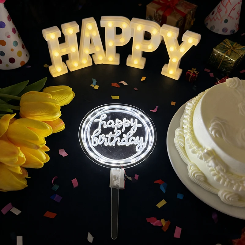 LED-Nachtlicht, blinkend, alles Gute zum Geburtstag, Tortenaufsatz, leuchtendes Neonlichtschild für Geburtstagskuchen, Dekoration, Partyzubehör – Detail 7