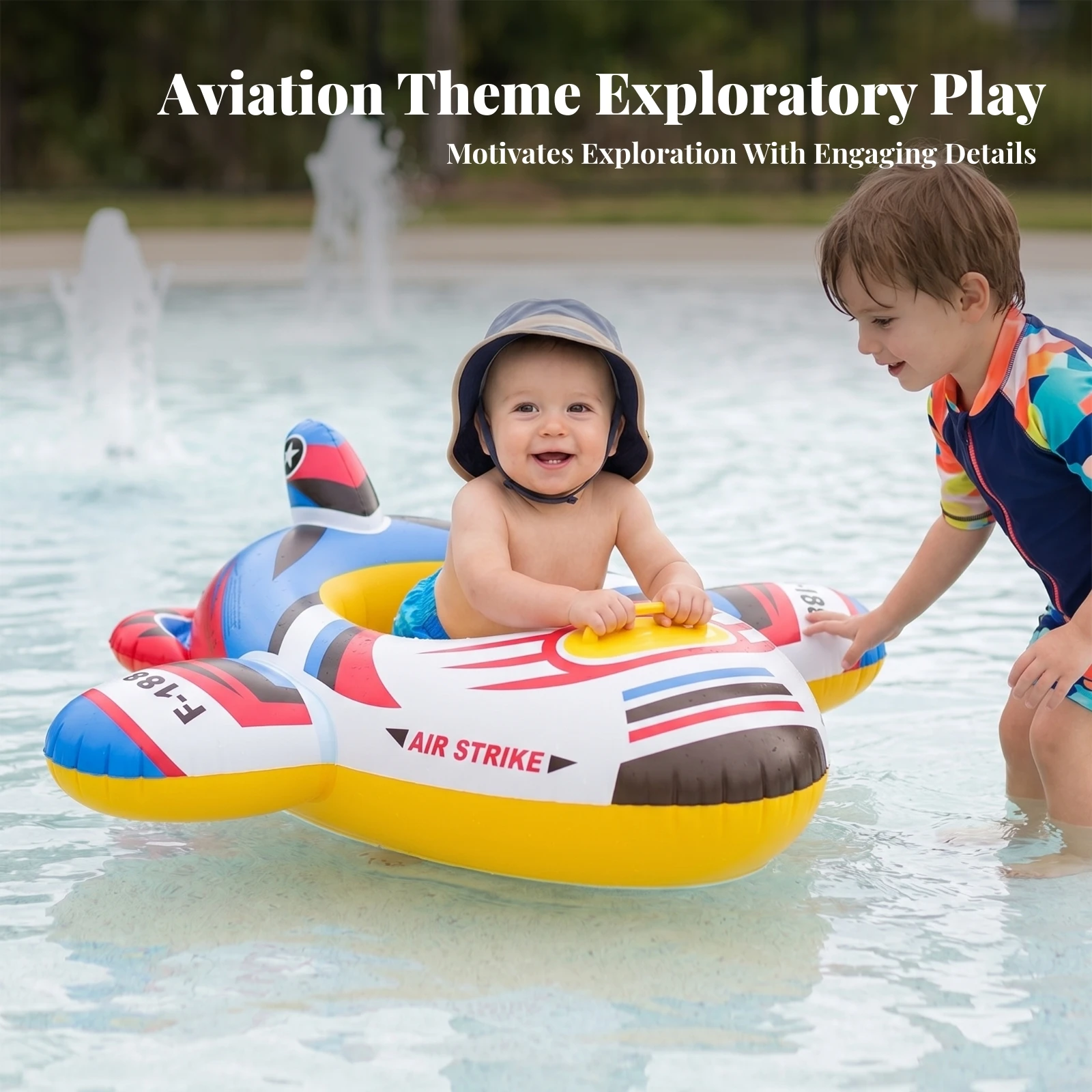 Striped Airplane Buoyant Child Flotation Seat Water Toy Airplane Buoyant Seat Leg Holes Portable for Children