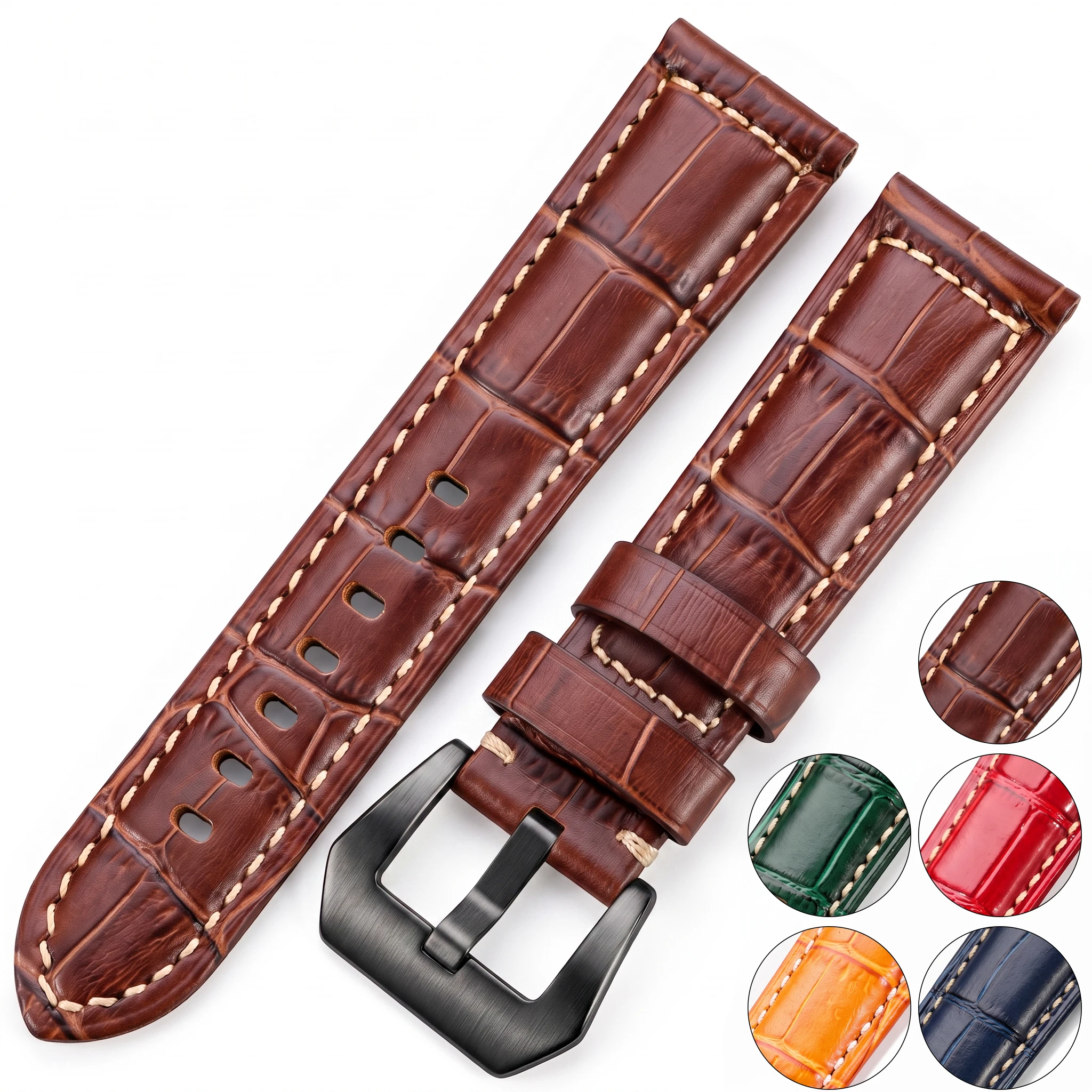 7 Farben Echtleder-Uhrenarmbänder für Panerai-Uhrenarmband 20 mm 22 mm 24 mm dicker Gürtelzubehör