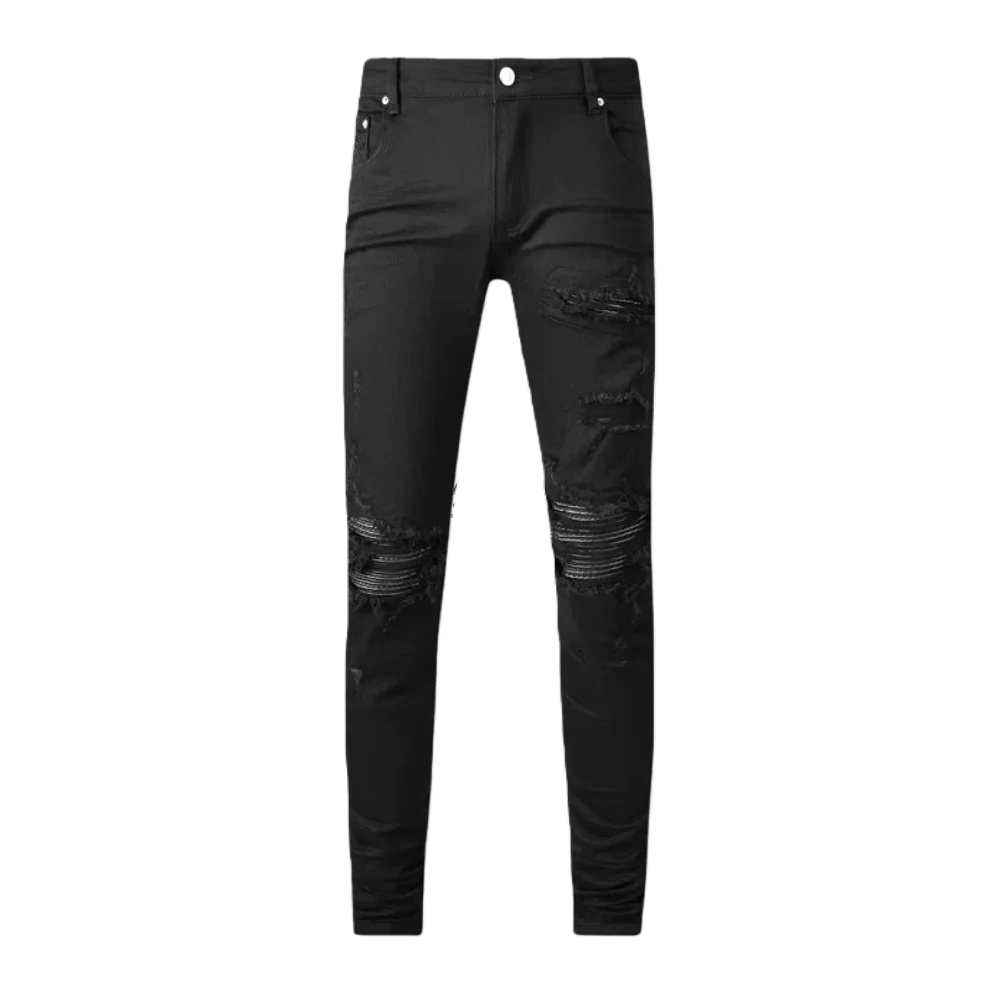

Высококачественные черные джинсы, мужские рваные джинсы, джинсы в стиле пэчворк, ретро-джинсы, джинсы в стиле High Street, облегающие джинсы, модный бренд