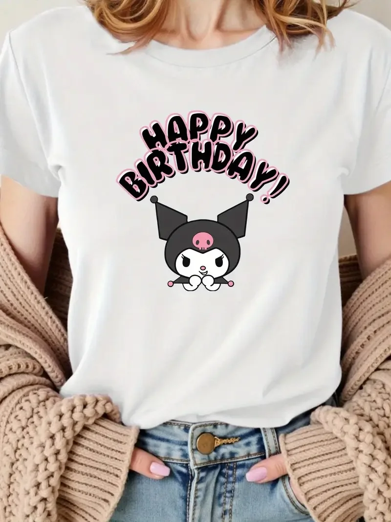 رائعتين Kuromi عيد ميلاد سعيد القطن تي شيرت متعة الكرتون طباعة المحملة لارتداء اليومي العلامة التجارية الشارع الشهير طباعة جديد وصول المحملة S-4XL
