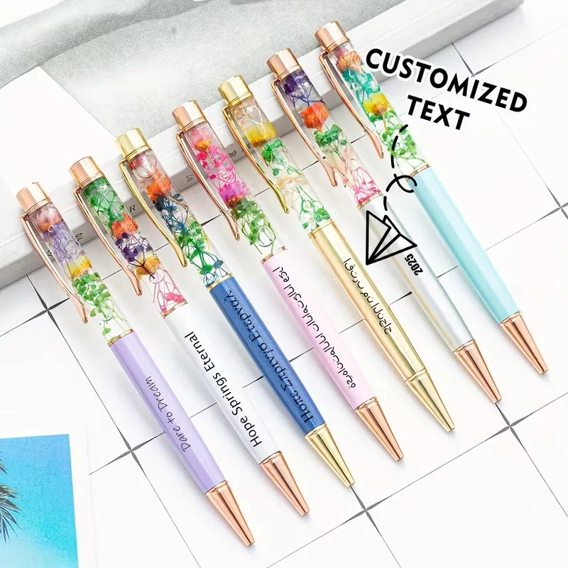 1Pc Personalized Custom Eternal Flower Series Oil-Filled Flower Pen with Printable Logo, Suitable for School Gift Pens, Custom Promotional Pens, Engraved with Name, Text