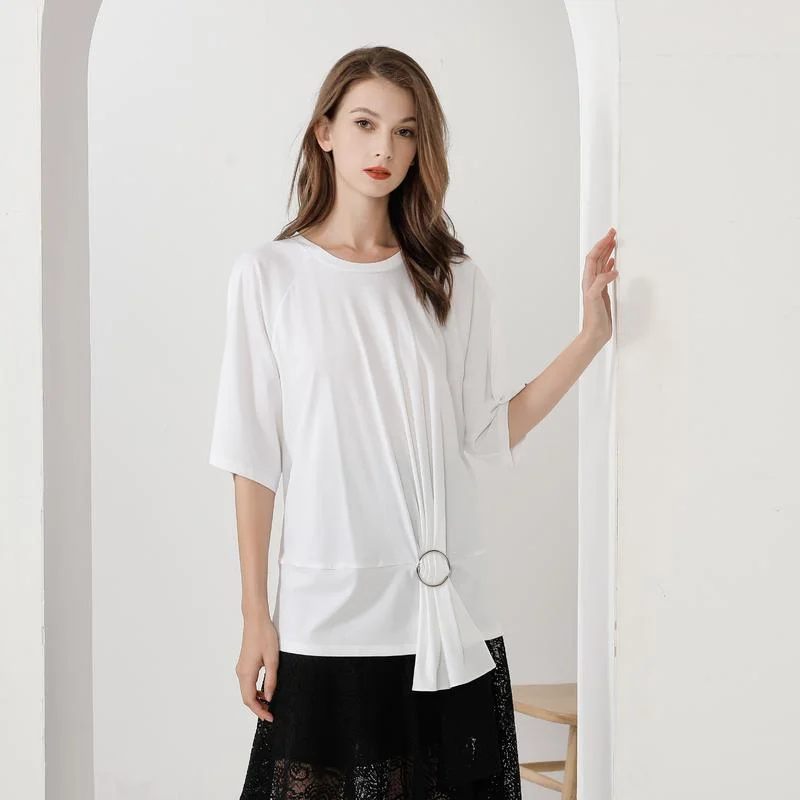 

Yuan Xia 80s Double-Sided Silk-Matte Cotton 3D Tailoring Design T-irt Women's Premium Faion Summer Cotton Tees