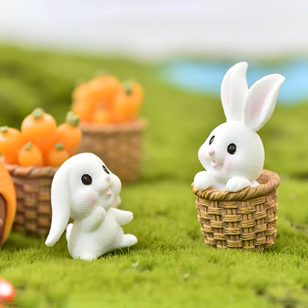 7PCS/Set Micro Landscape Cute Animal Cartoon Bunny Carrot House Gardening Resin Ornament Accessories