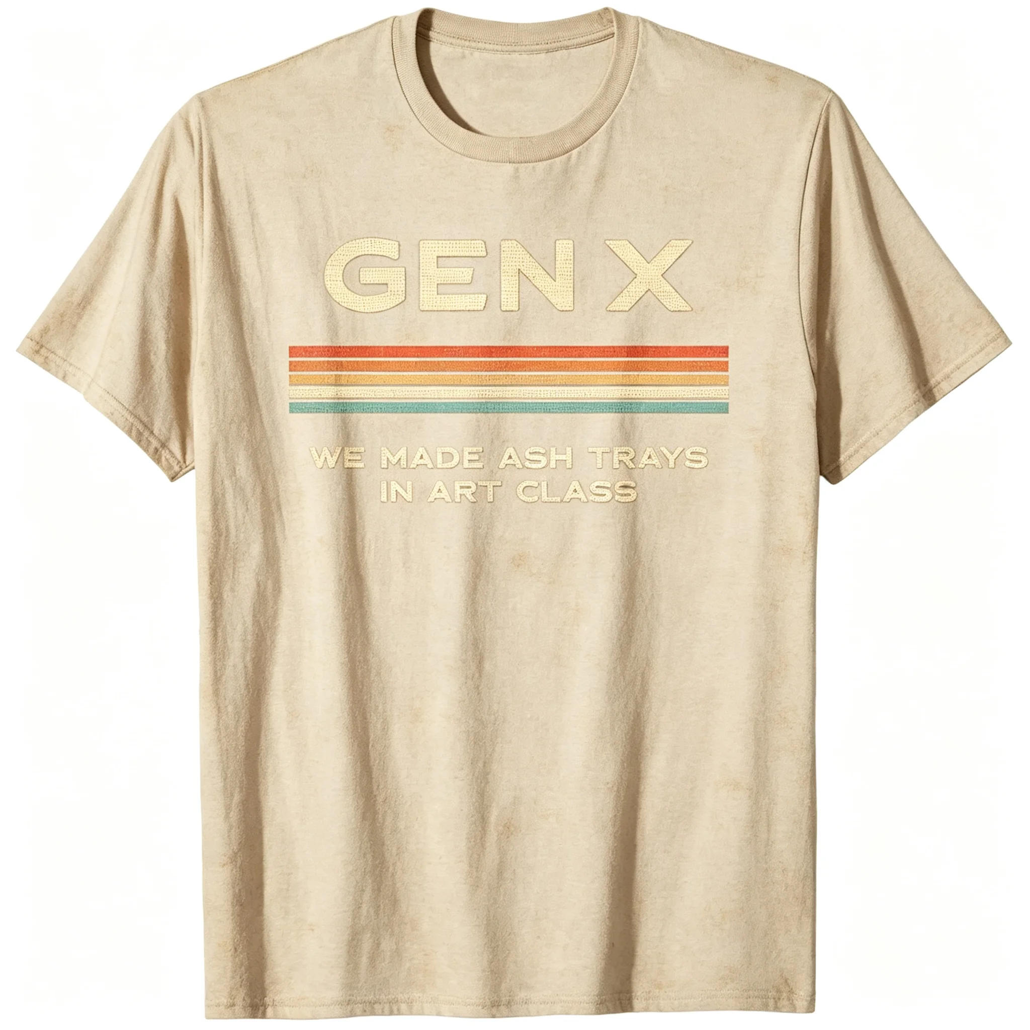 2026 New Family Matching T‑Shirt Gen X Retro Rainbow Stripe Funny Slogan Front Print Oversized Cotton Short Parent‑Child Tops