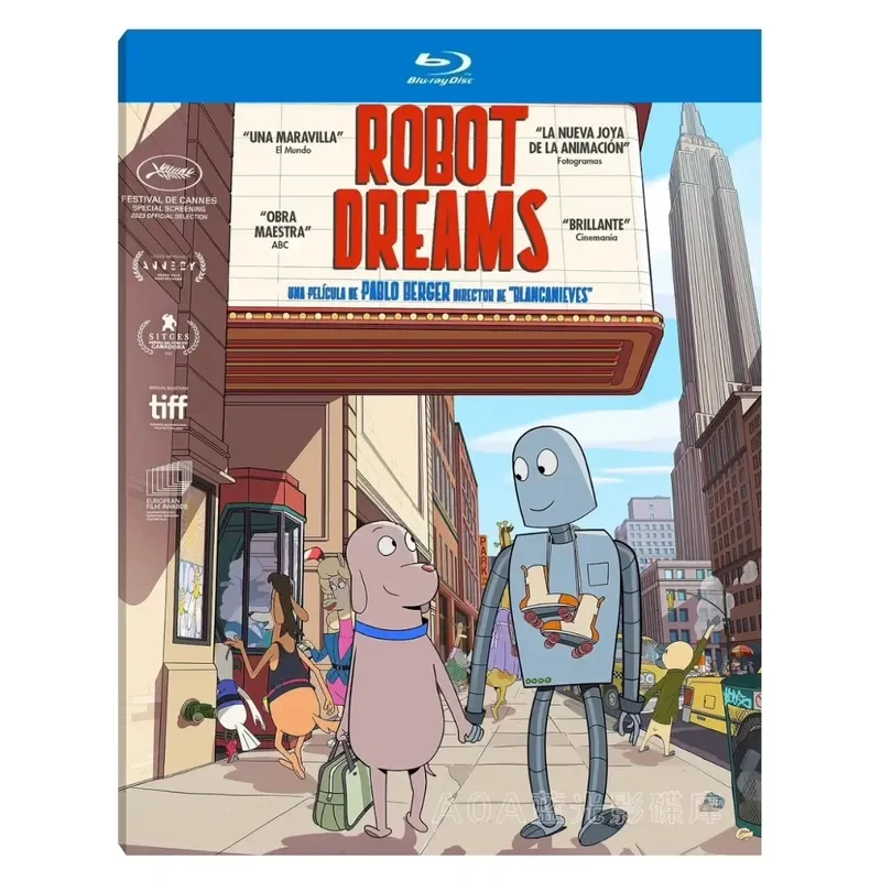 Robot Dream 2023, dibujo animado galardonado en España, sin diálogo, luz azul, alta definición