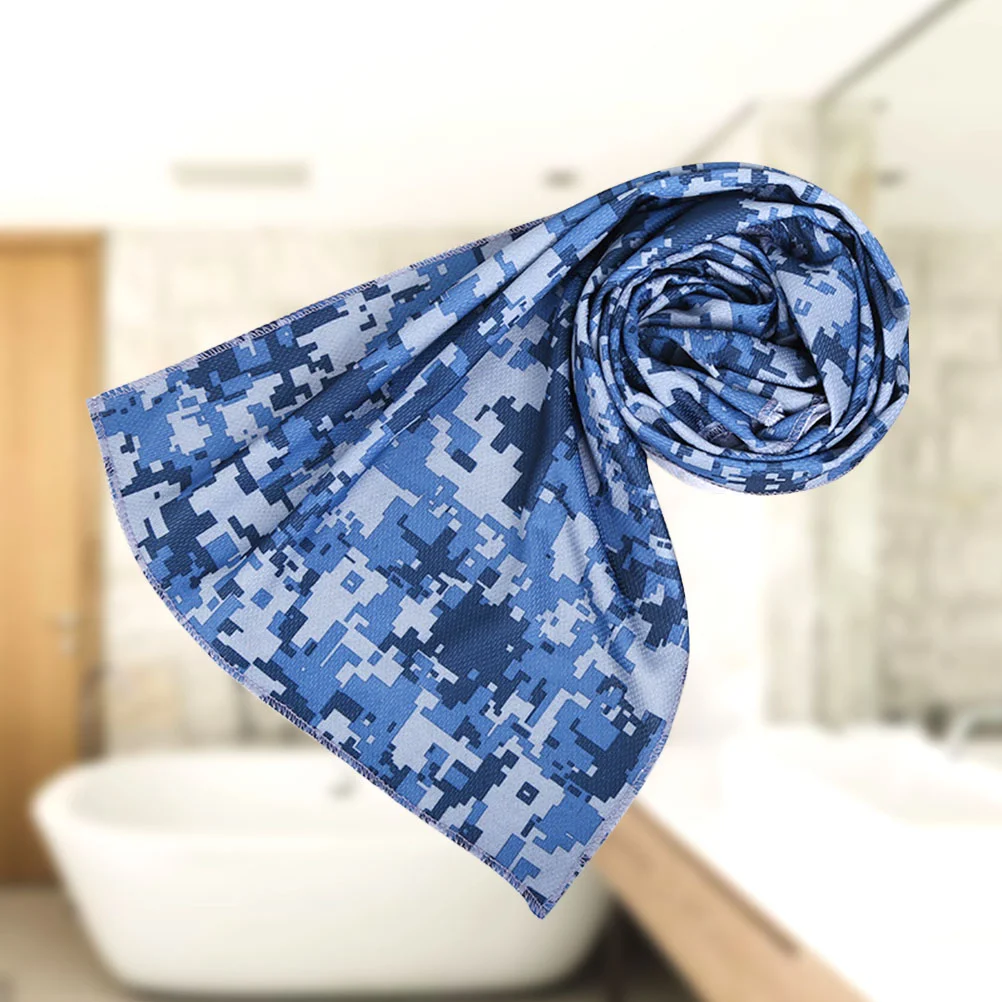 Camuflagem impressão toalha de resfriamento instantâneo reutilizável esportes fitness ginásio yoga toalha fria toalha fria (azul escuro)