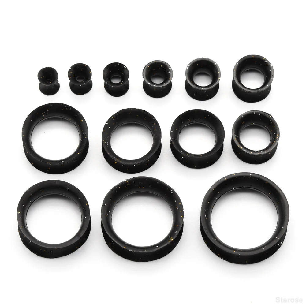 3Pcs Big Size Sequins Black Clear White Thin Silicone Tunnels Plugs for Ear Expander Stretchers Flesh Tunnel Flexible Earrings