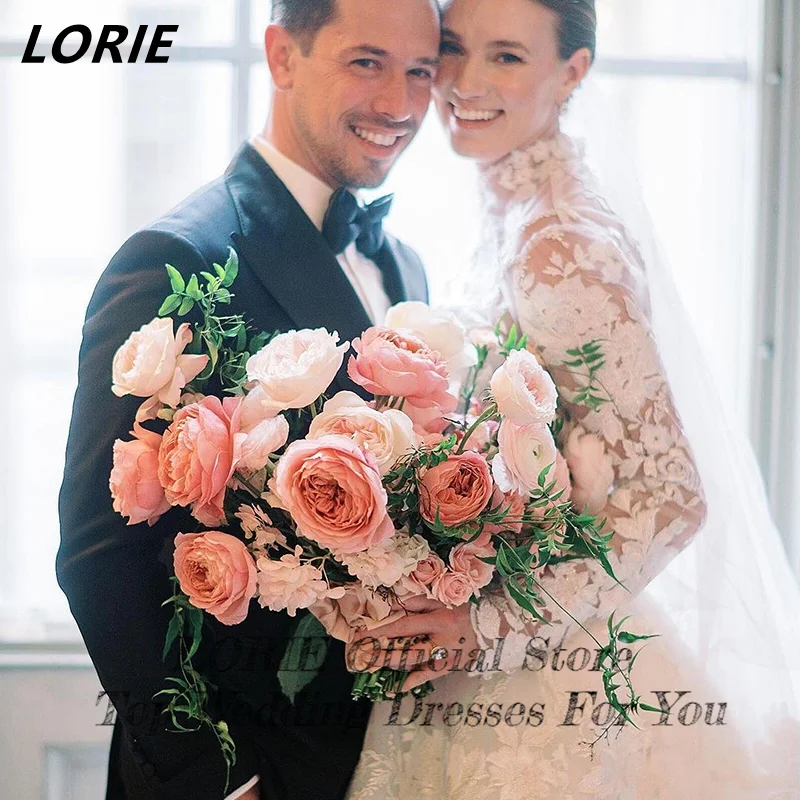 LORIE-Robe de Mariée Vintage en Dentelle à Col Haut, Manches sulf, Élégante, Ligne A, Style Boho, pour les Patients, Quelle que soit l'Ivoire avec des Appliques