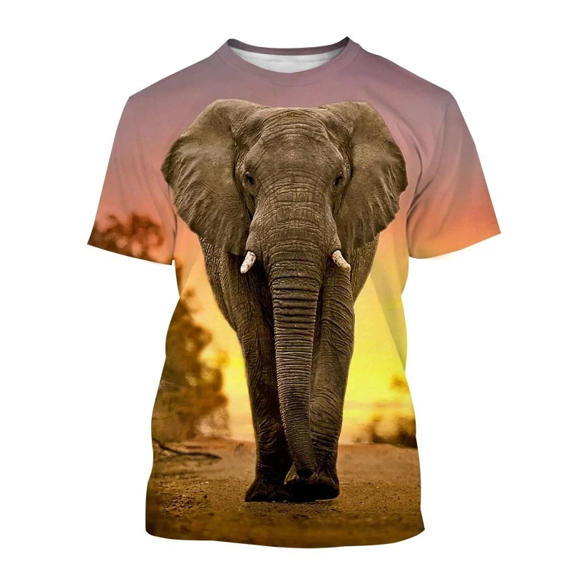 New Fun Animal Elephant Print Men's T-shirt with Street Elements O-Neck Plus Size Comfortable Top Short Sleeves