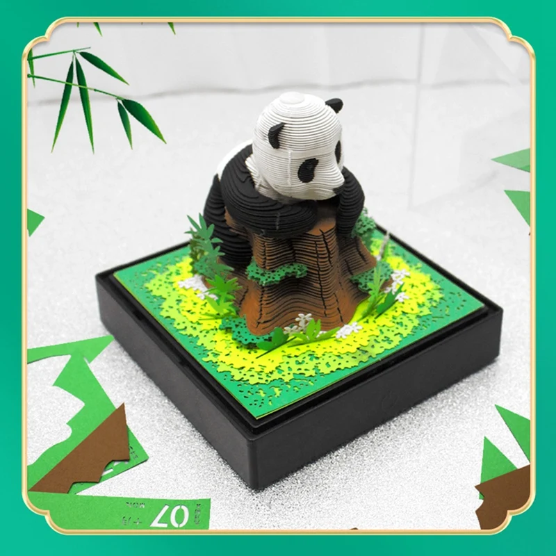 Kalender Panda 3D seni ukir kertas dengan lampu 2024 kalender waktu untuk hadiah DIY Dekorasi Desktop