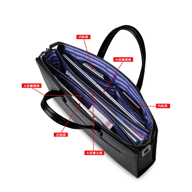 Nuova borsa per laptop a tracolla autentica Borsa con chiusura per impronte digitali in pelle Borsa per computer di grande capacità Valigetta pratica da uomo d'affari
