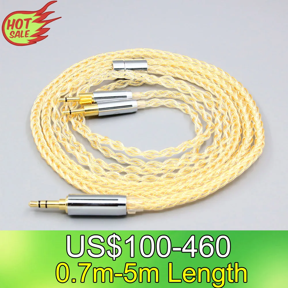 LN008424 8 Core 99% 7n Pure Silver 24k Gold Plated Earphone Cable For Sennheiser HD700 Headphone Dual 2.5mm pin