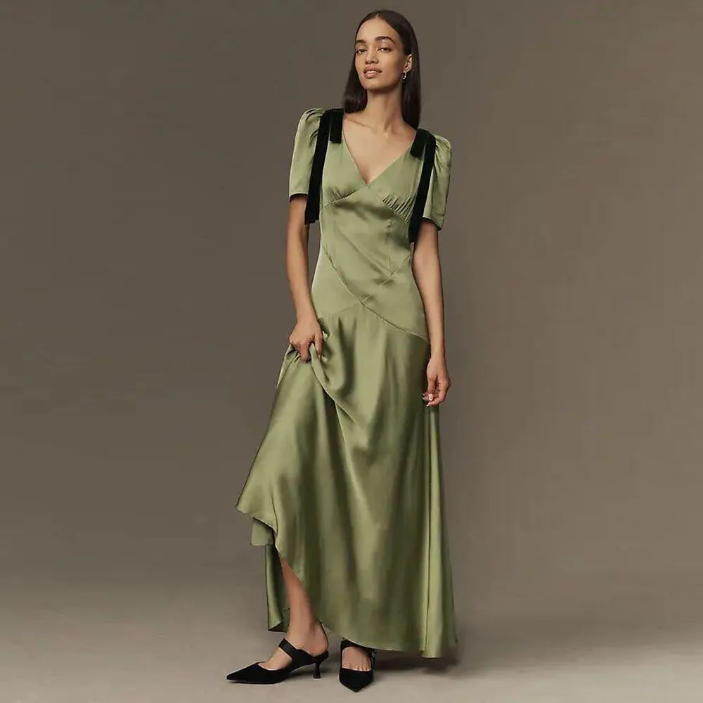 

Pretty Simple Evening Dresses V Neck Short Sleeves Formal Occasion High Quality Banquet Celebrity Female Gowns Classic 2025