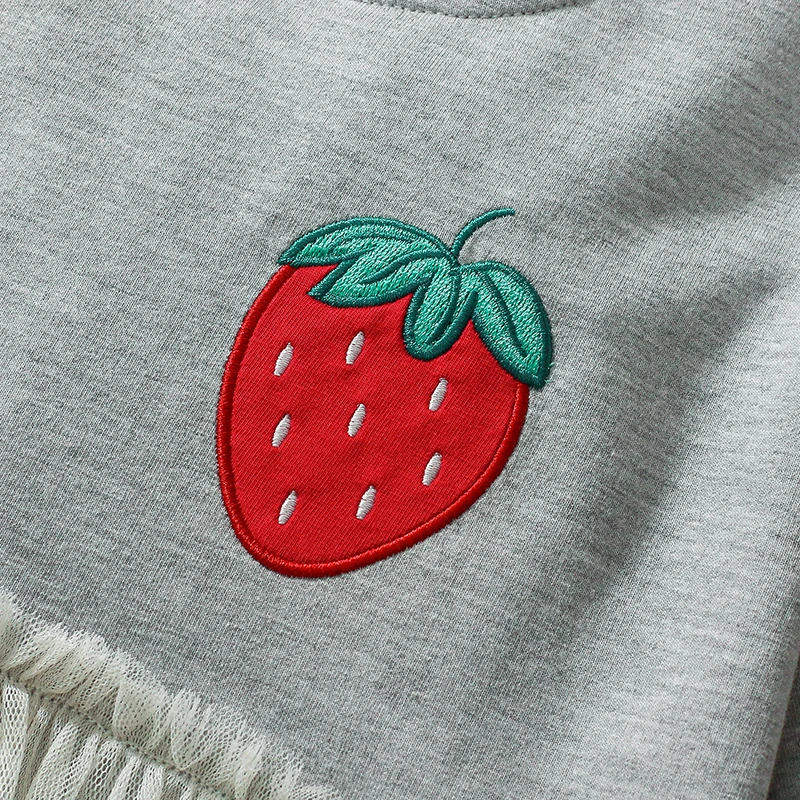 Little maven Baby Girls 2024 New Autumn Spring Children\'s Clothing Kids Clothes Long Sleeves Cartoon Strawberry Dress Cotton