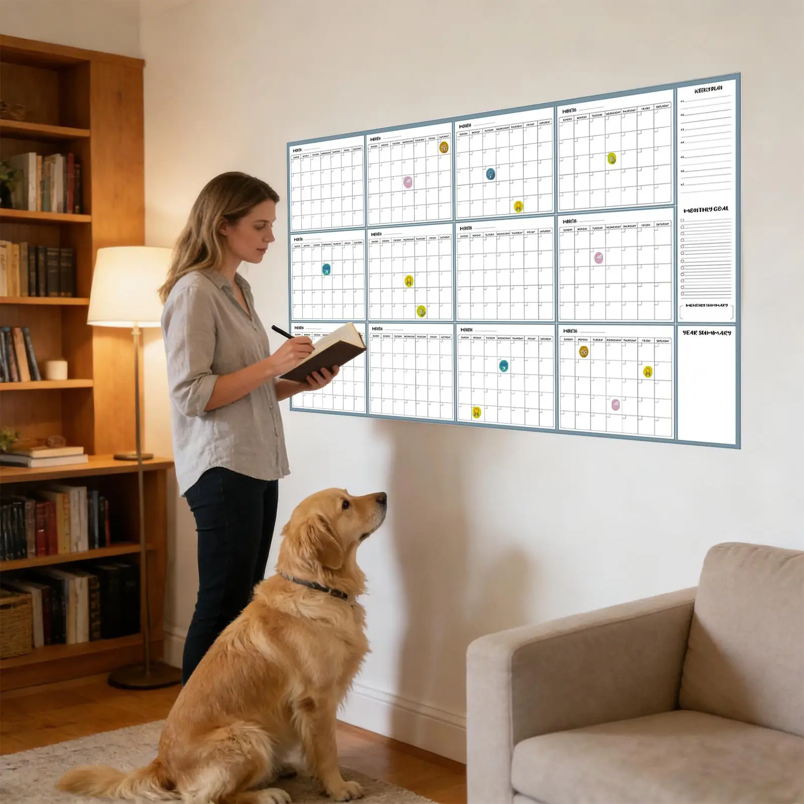 

Календарь для сухого стирания, 55x34 дюйма, многоразовый, без указания дат, настенный календарь для мужчин, женщин, студентов, учителей, для работы.