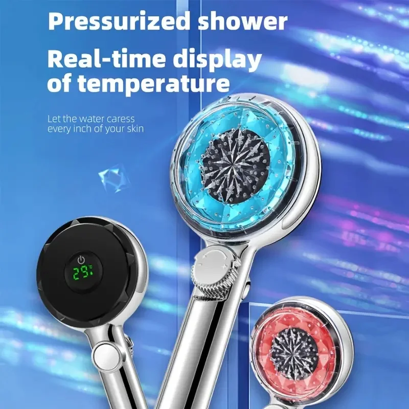 High Pressure Water Saving Filtration Shower Head Pressurized LED Temperature Digital Display Showerhead Bathroom Accessories