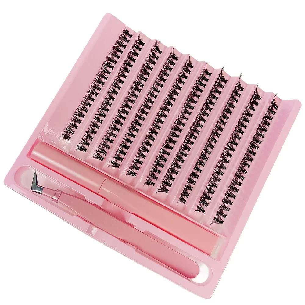 2Boxes/400Pcs Lash Clusters With Bond Individual Lashes Kit Cluster Lashes Wispy D Curling False Eyelash Clusters With Tweezers