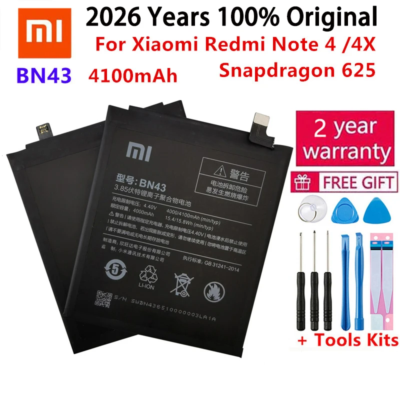 

100% Orginal BN43 battery 4100mAh For Xiaomi Redmi Note 4X / Note 4 global Snapdragon 625 High Quality BN43 Batteries Bateria