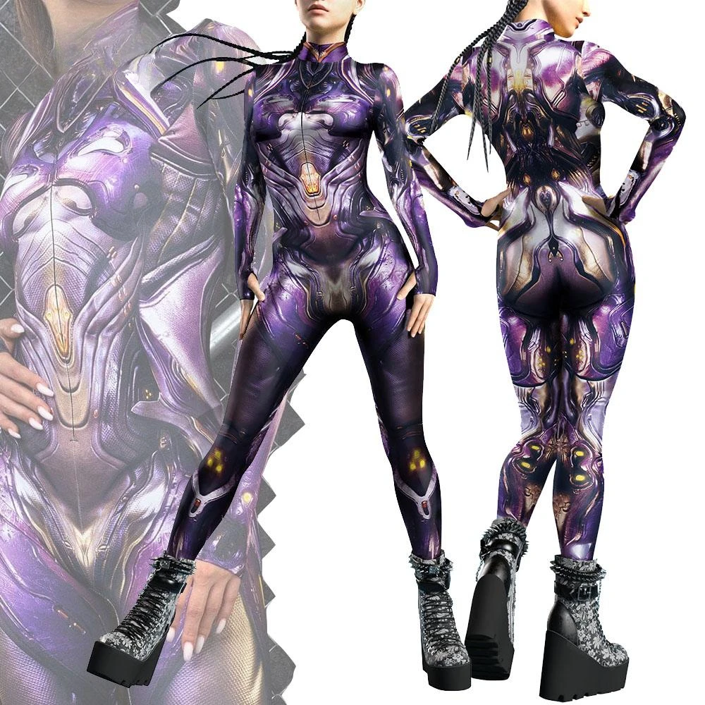 Teanoon Otherworldly Zentai Suit Women Punk Robot Catsuit Holiday Party Clothes Fancy Cosplay Costume Lady Festival Jumpsuit