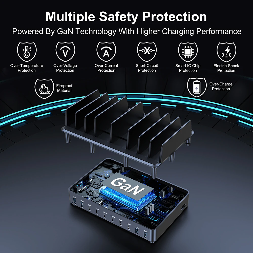 500W USB C Charger 10 Ports GaN Charging Station Stand PD 100W Fast Charge for MacBook Pro iPhone Samsung Laptops Tablets - náhled 5