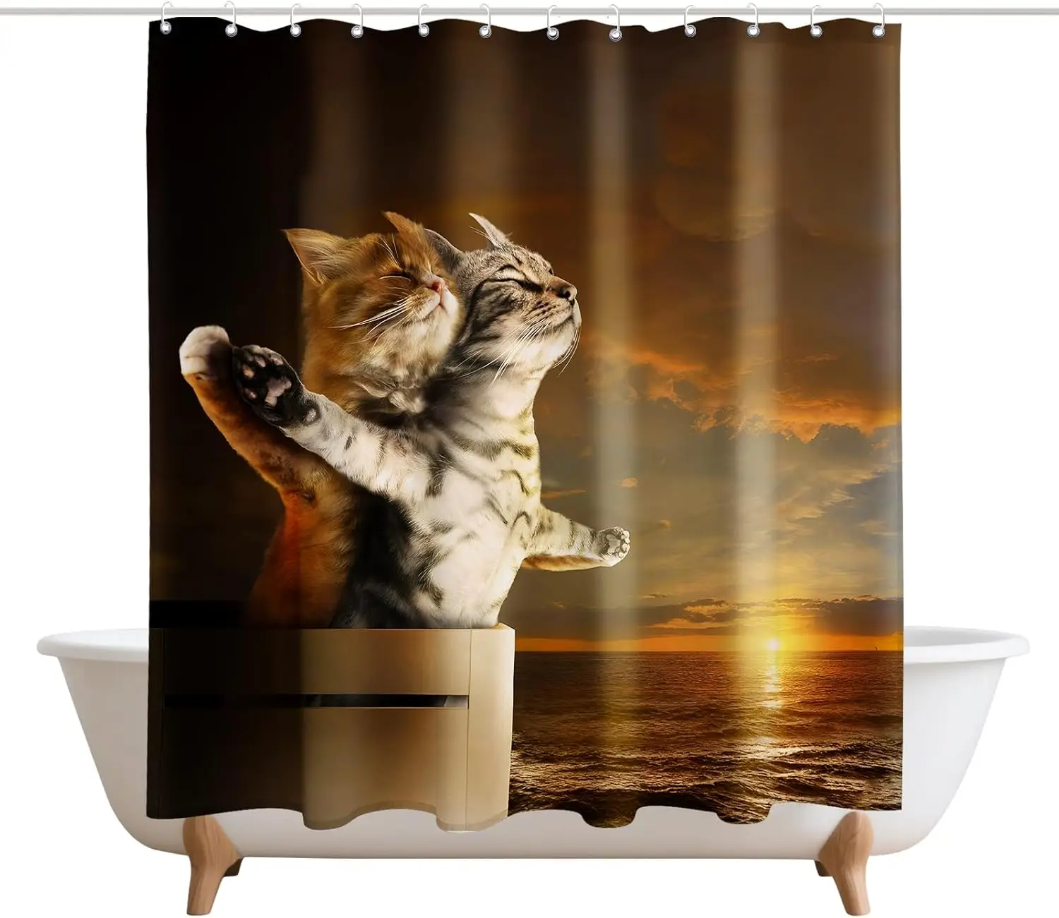 

Cute Cats Titanic Shower Curtains Funny Animal Barn Door Decor Polyester Fabric Waterproof Bathroom Curtains Set with 12 Hooks